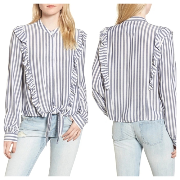 Rails Tops - Rails Piper Ocean Women's Gray White Striped Button-Up Shirt Blouse Top Size Med